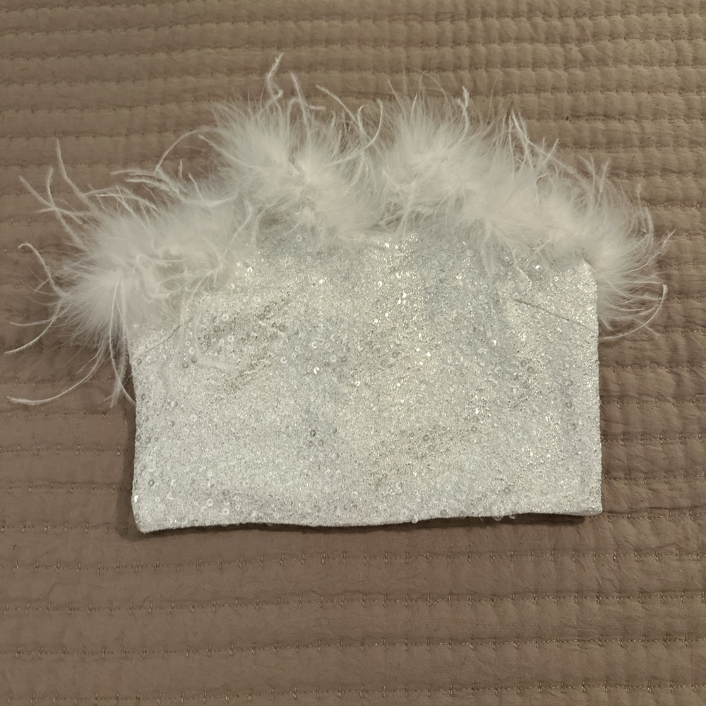 White Feathered sequined tube top